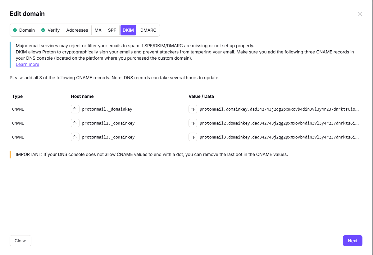 DKIM configuration