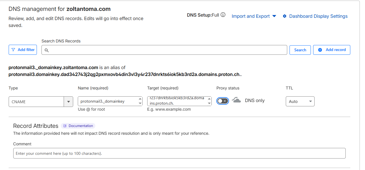 DKIM record in Cloudflare