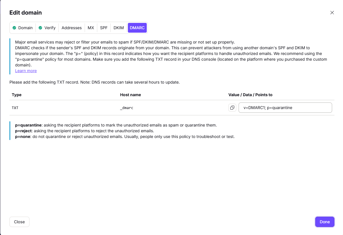 DMARC configuration