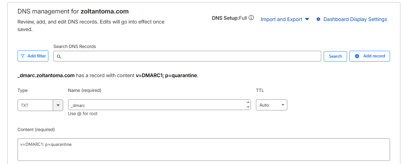 DMARC record in Cloudflare